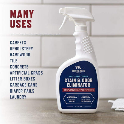 Rocco & Roxie Supply Co. Stain & Strong Odor Eliminator, Enzyme Cleaner, Pet Odor Eliminator for Home - Carpet Stain Remover for Cats & Dog Pee - Urine Destroyer - Carpet Cleaner Spray, 1-Gallon